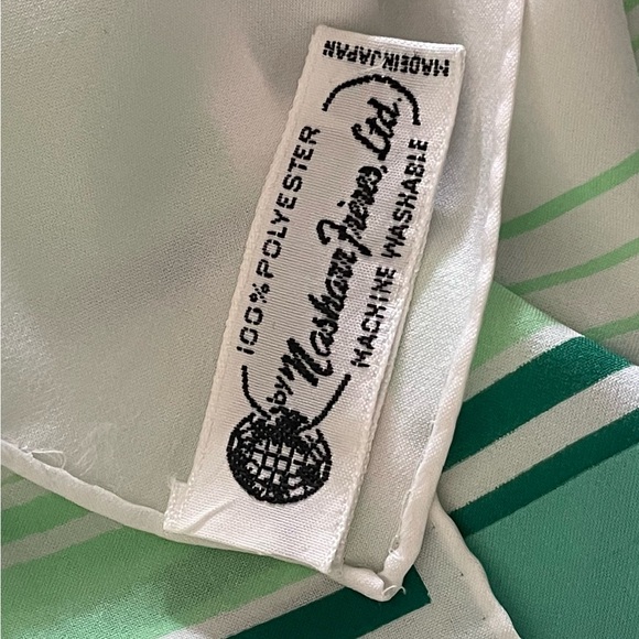 Super Cute Vintage Greens Stripes Poly Scarf 10 In by 46 Exc Condition - Picture 8 of 8